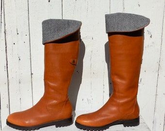 COLE HAAN Leather Knee Boots Insulated Waterproof Leather Boots Fold Over Boots All Weather Boots Full Back Zipper Size 10 B