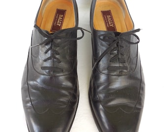 Zapatos de CUERO negros BALLY Of ITALY Oxfords negros Zapatos de vestir de cuero italiano Zapatos de esmoquin Zapatos negros con cordones y punta de ala Talla 11 M Hecho en Italia