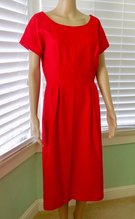 50s Red WOOL Dress Elegant Soft Red Wool Dress Sc… - image 1