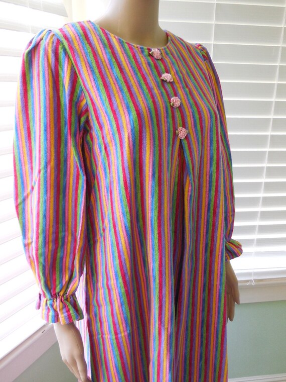70's FLANNEL NIGHTGOWN Long Striped Cotton Flanne… - image 4