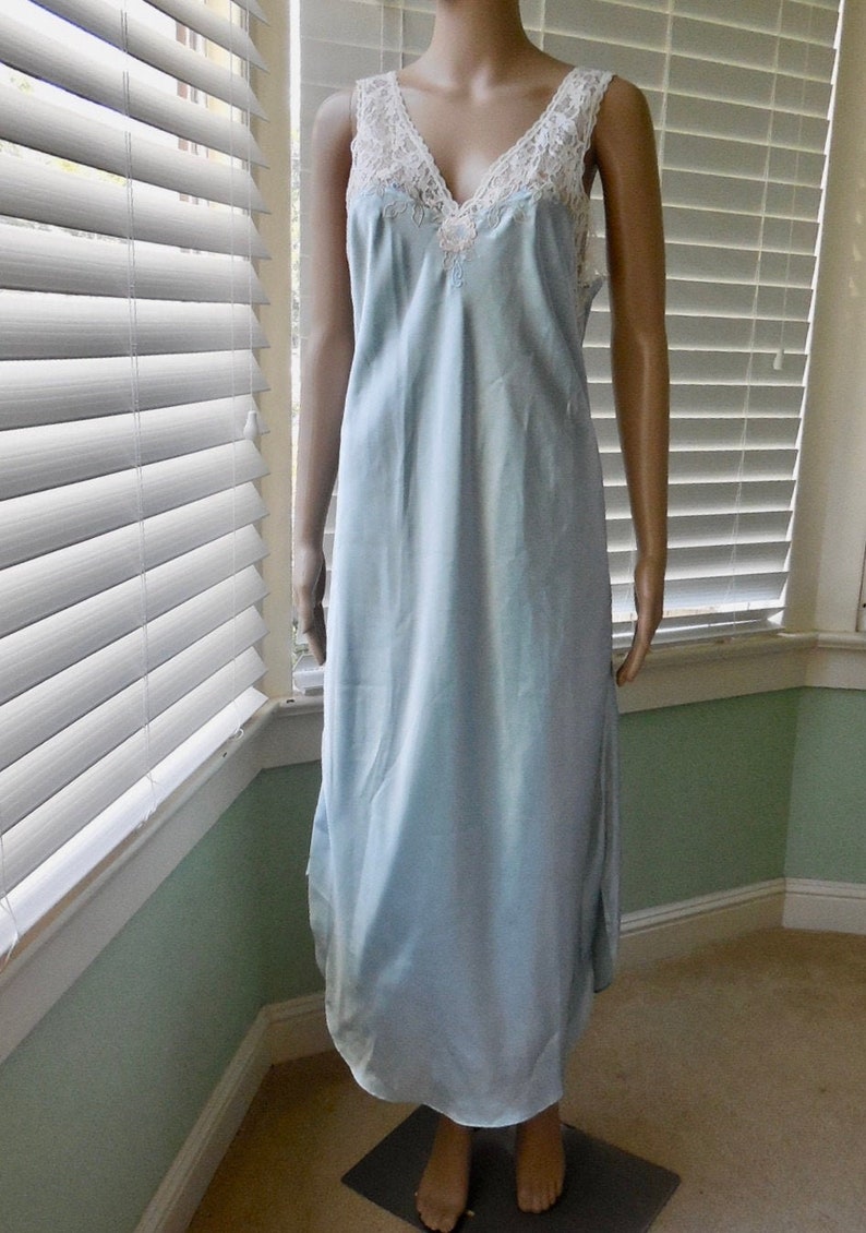 Vintage NIGHTGOWN Womens Long Satiny Nightgown Blue Polyester Etsy