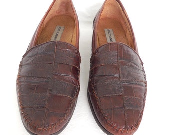 Mocasines de cocodrilo Stacy Adams, mocasines de piel de reptil marrón, zapatos bohemios para hombre, zapatos de vestir marrones, mocasines preppy, talla 11