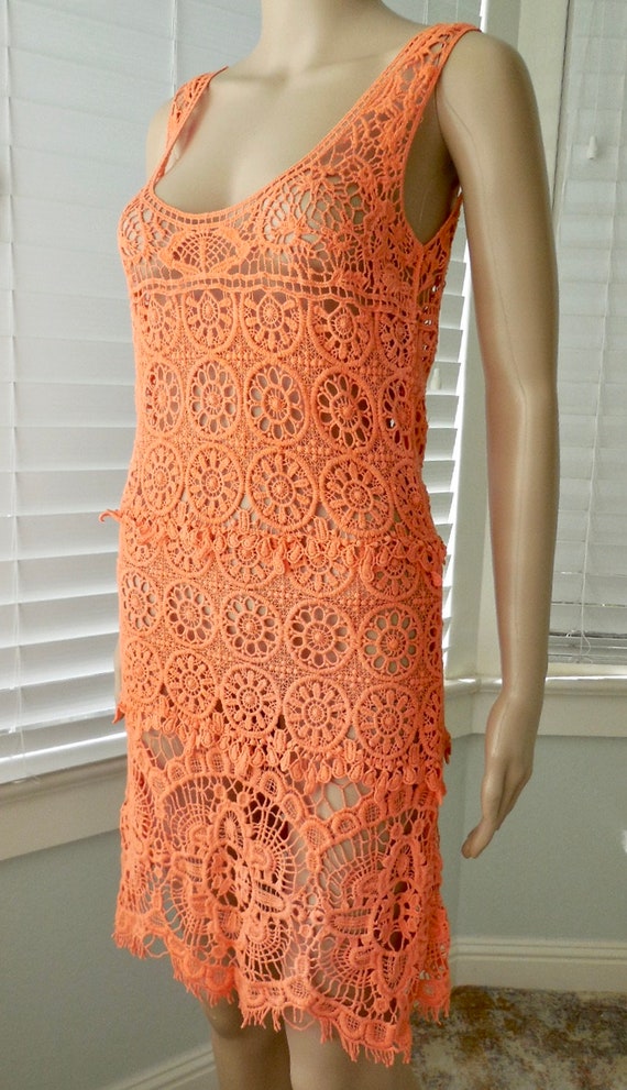 ORANGE Crochet DRESS See Through Crochet Dress Sl… - image 3