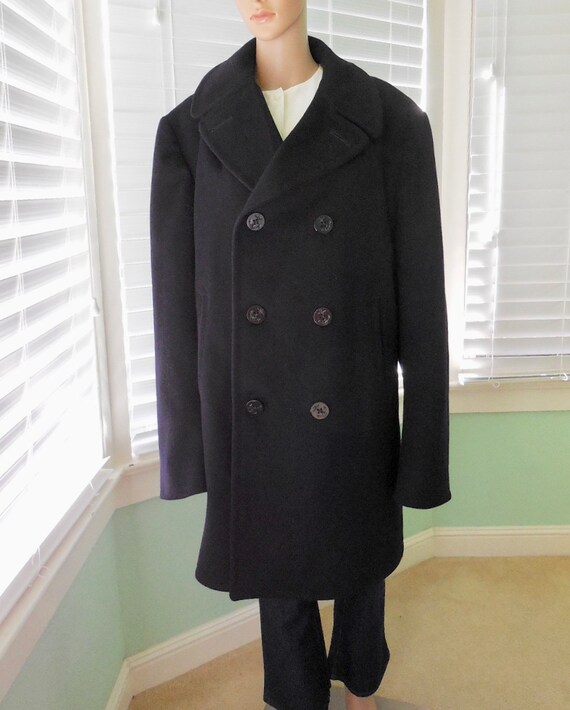 Vintage DOUBLE Breasted Wool Peacoat Mens Black Wo