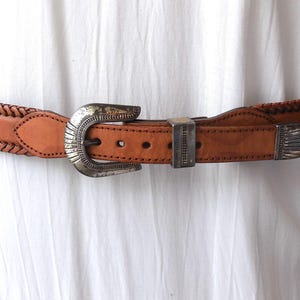 Men&#39;s Western LEATHER BELT Whip Stitch Belt Thick Steerhide Belt Bohemian Belt Stamped 1991 Silver Tone Hardware Rockabilly Belt Size 36