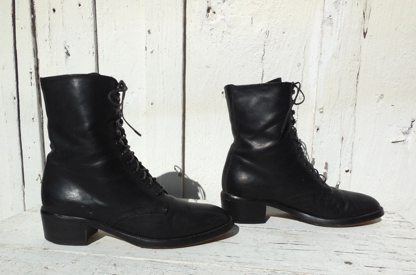 RESERVED Leather Ankle Boots CHARLES DAVID Lace up Boots Mid Calf Boots Low Heel Granny Boots Gothic Steampunk Mod Boho Size 6.5 Spain Etsy