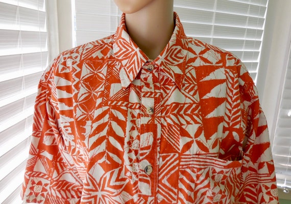 Vintage HAWAIIAN Shirt GO BAREFOOT Tribal Print C… - image 3