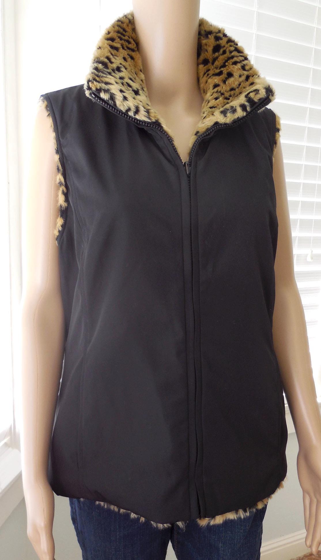 90’s Kristen Blake レオパード ファーベスト リバーシブル Y2k Faux LEOPARD Fur Vest KRISTEN BLAKE Reversible Vest Plush