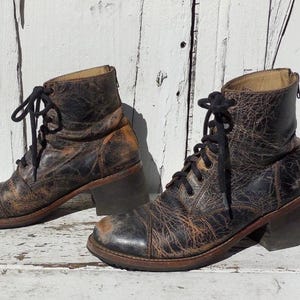 Botas de combate BED STU, botines de piel de dos tonos, botas con cremallera trasera, botas con cordones, botas Steampunk, botas de piel desgastada estilo grunge, talla 9.5