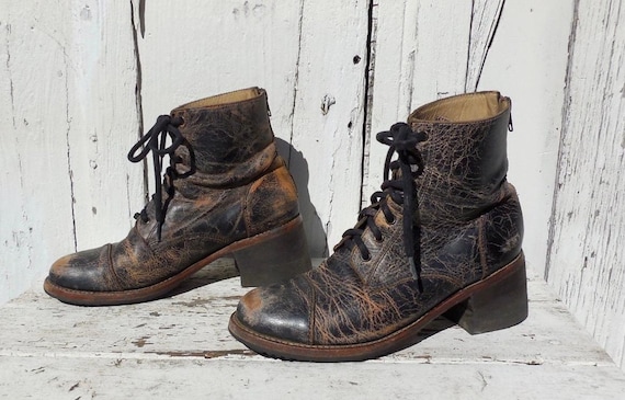 COMBAT Boots BED STU Two Tone Leather Ankle Boots Rear  display picture 3