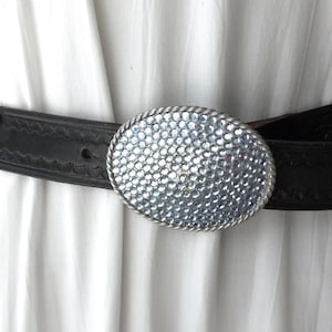 RHINESTONE Buckle Black LEATHER BELT Thick Cowhide Leather Cowgirl Belt Western Rodeo Belt Silver Prong Buckle Statement Belt Size 32