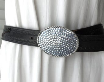 Vintage Fossil Black Genuine Leather Belt, Embellished  display picture 1