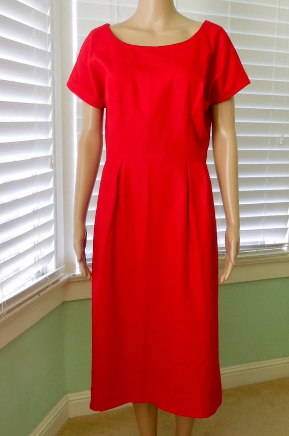 50s Red WOOL Dress Elegant Soft Red Wool Dress Sc… - image 2