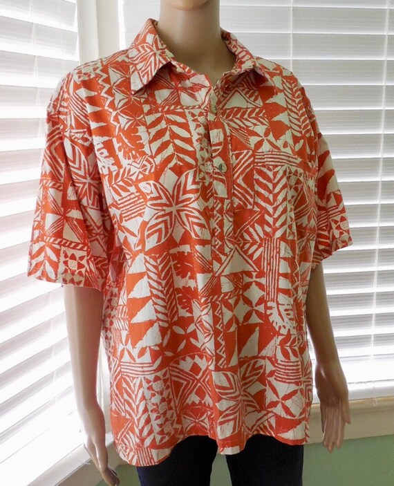 Vintage HAWAIIAN Shirt GO BAREFOOT Tribal Print C… - image 8