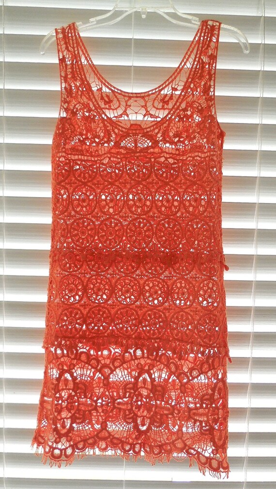 ORANGE Crochet DRESS See Through Crochet Dress Sl… - image 10