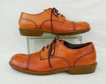 CAP TOE Oxfords CAPPELLETTI Vintage Leather Oxfords Cognac Leather Shoes Lace Ups Trotters Italian Leather Oxfords Size 12 Made In Italy
