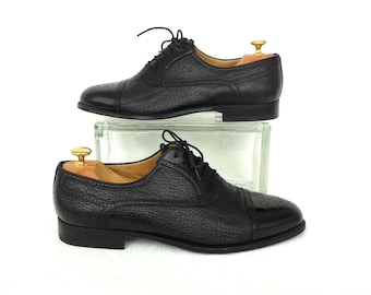SCHWARZE Leder Halbschuhe MORESCHI Cap Toe Oxford Brogues Schwarze Lammfell Lederkleid Schuhe Formelle Schnürschuhe Business Schuhe Größe 10 Made In Italy