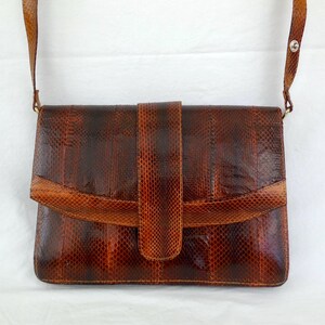 Vintage SNAKESKIN PURSE Schlangenleder Schulter Geldbörse Braun Reptil Geldbörse Crossbody Bag großes Fach Geldbörse Boho Boho Chic