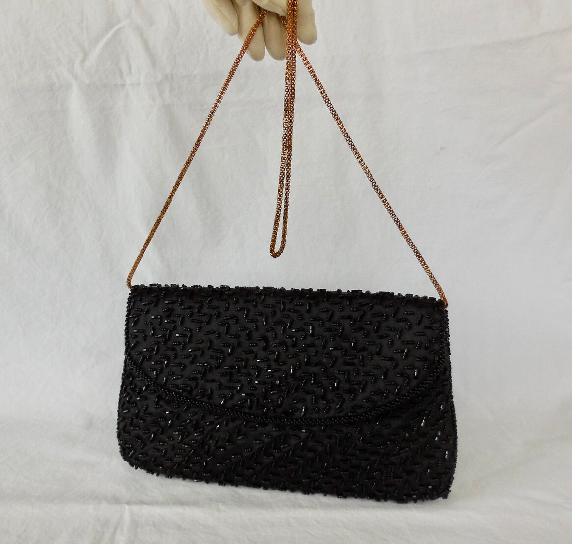 La Regale Vintage Black Beaded Convertible Mini Bag Evening Purse