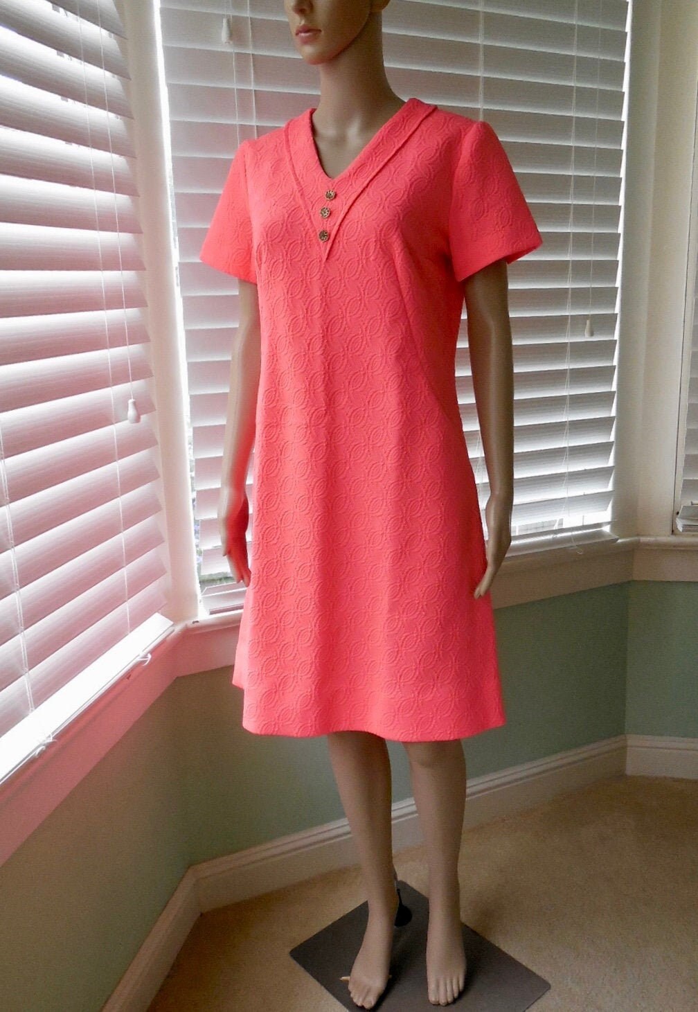 60s SHIFT DRESS Poly Knit Dress Mod 