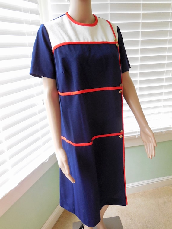 70s PATRIOTIC Dress VICTORIA SHAW Red White Blue … - image 1