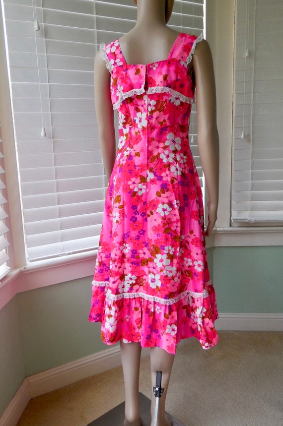 PINK FLORAL Dress Sleeveless Midi Dress Ruffle He… - image 7