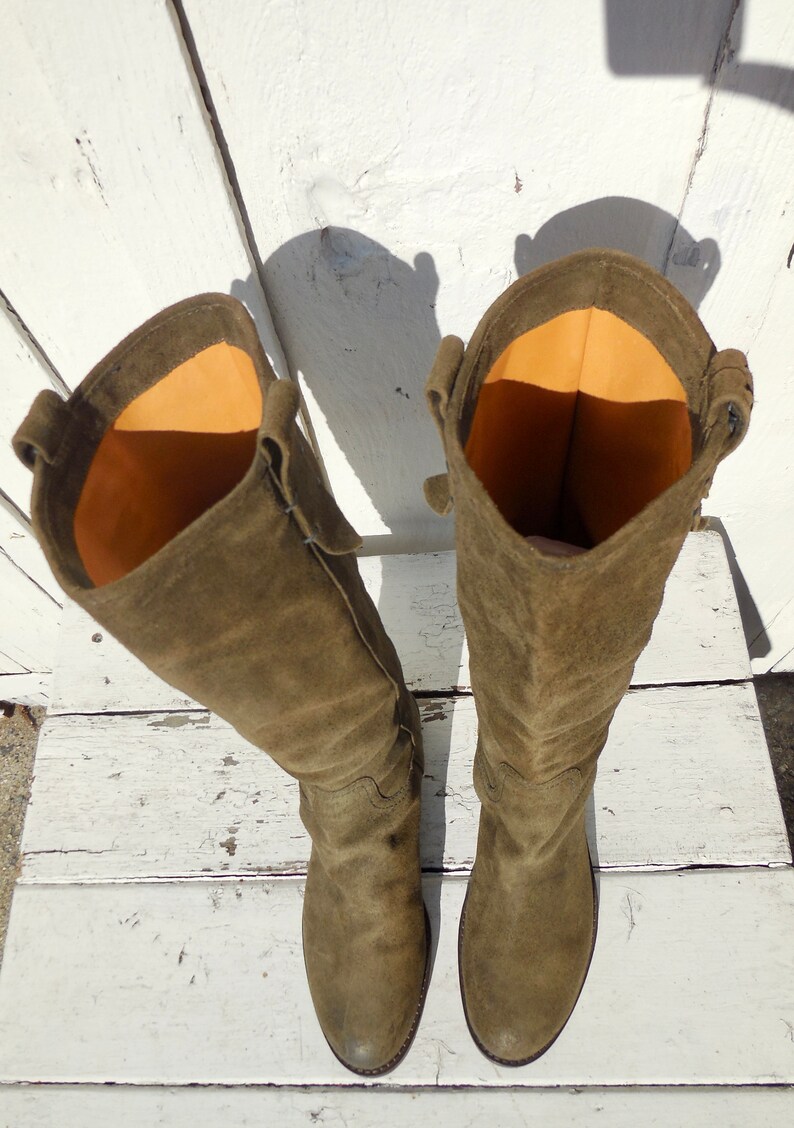 SUEDE LEATHER BOOTSKnee High Campus BootsGreen Suede BootsRiding BootsBoho BohemianTall Suede BootsSuede Hippie BootsWomens 10Eu 40