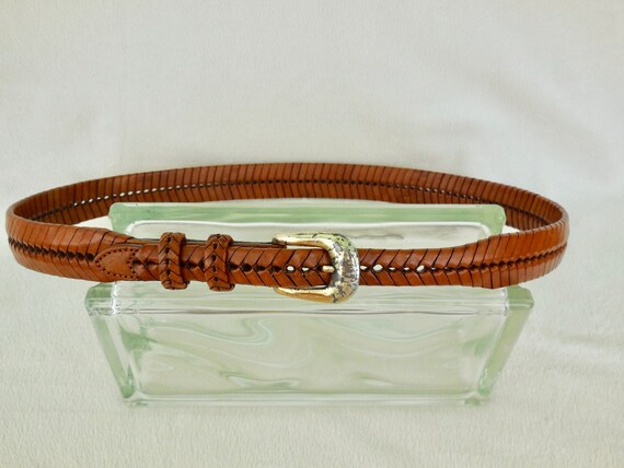 BRAIDED LEATHER Belt Brown Leather Dress Belt Bra… - image 2