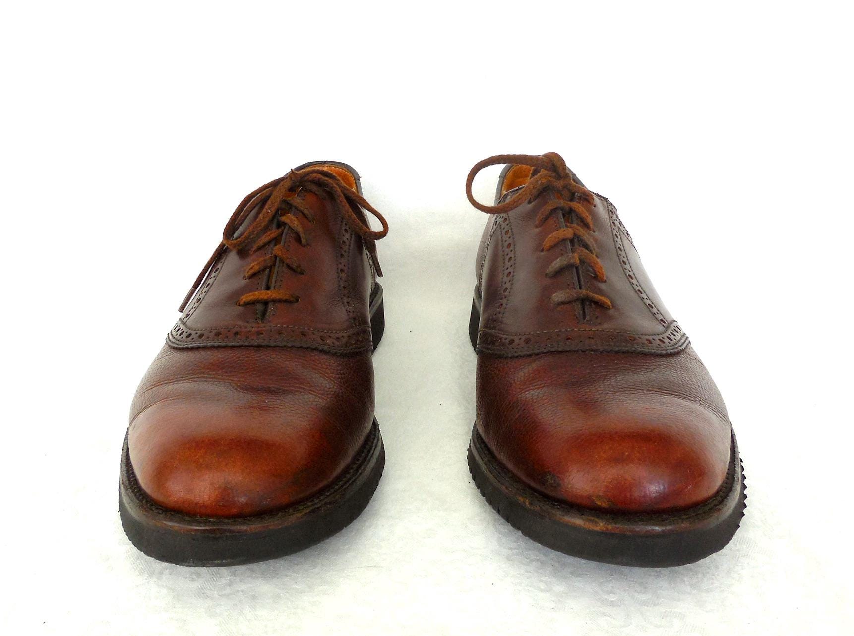 LL Bean Mens Brown Leather Saddle Shoes Brogue Oxfords Vibram Sole 8.5 Men main image 2