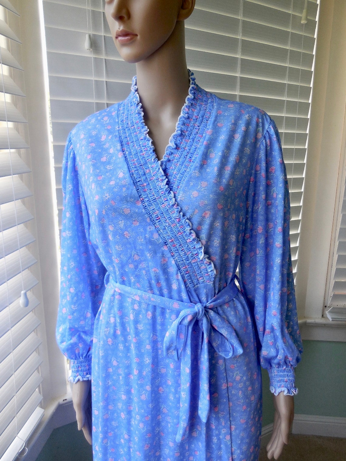 70s HOUSE ROBE Womens Blue Floral RobeSEARS Full Length Robe Etsy