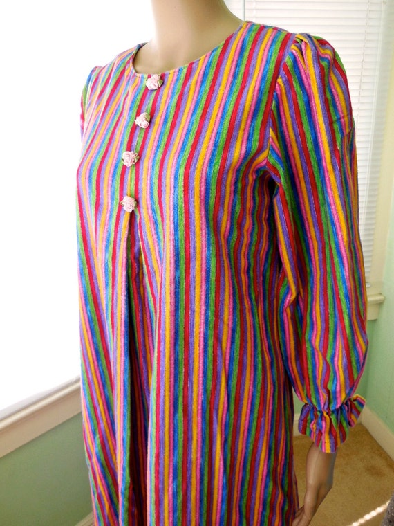 70's FLANNEL NIGHTGOWN Long Striped Cotton Flanne… - image 5