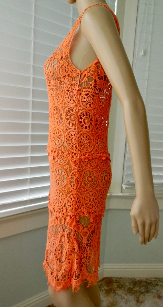 ORANGE Crochet DRESS See Through Crochet Dress Sl… - image 6