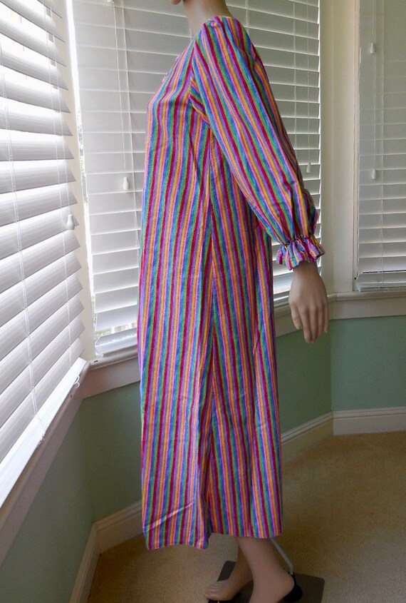 70's FLANNEL NIGHTGOWN Long Striped Cotton Flanne… - image 7