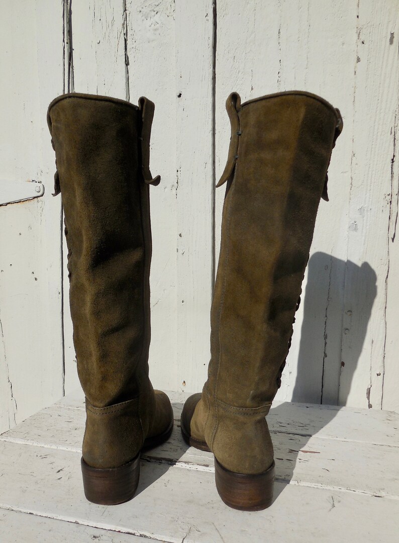 SUEDE LEATHER BOOTSKnee High Campus BootsGreen Suede BootsRiding BootsBoho BohemianTall Suede BootsSuede Hippie BootsWomens 10Eu 40
