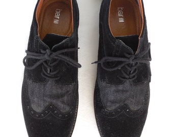 Zapatos Oxford bicolor BAR III de ante negro y mezclilla, zapatos Oxford Wingtip Brogue, zapatos Oxford de ante negro con cordones, zapatos Preppy, talla 10.5 M