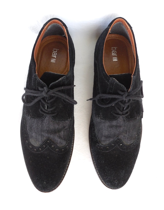 Two Tone SUEDE Oxfords BAR III Suede And Denim Oxfords Wingtip Brogue Shoes Black Suede Oxfords Lace Up Shoes Preppy Shoes Size 10.5 M