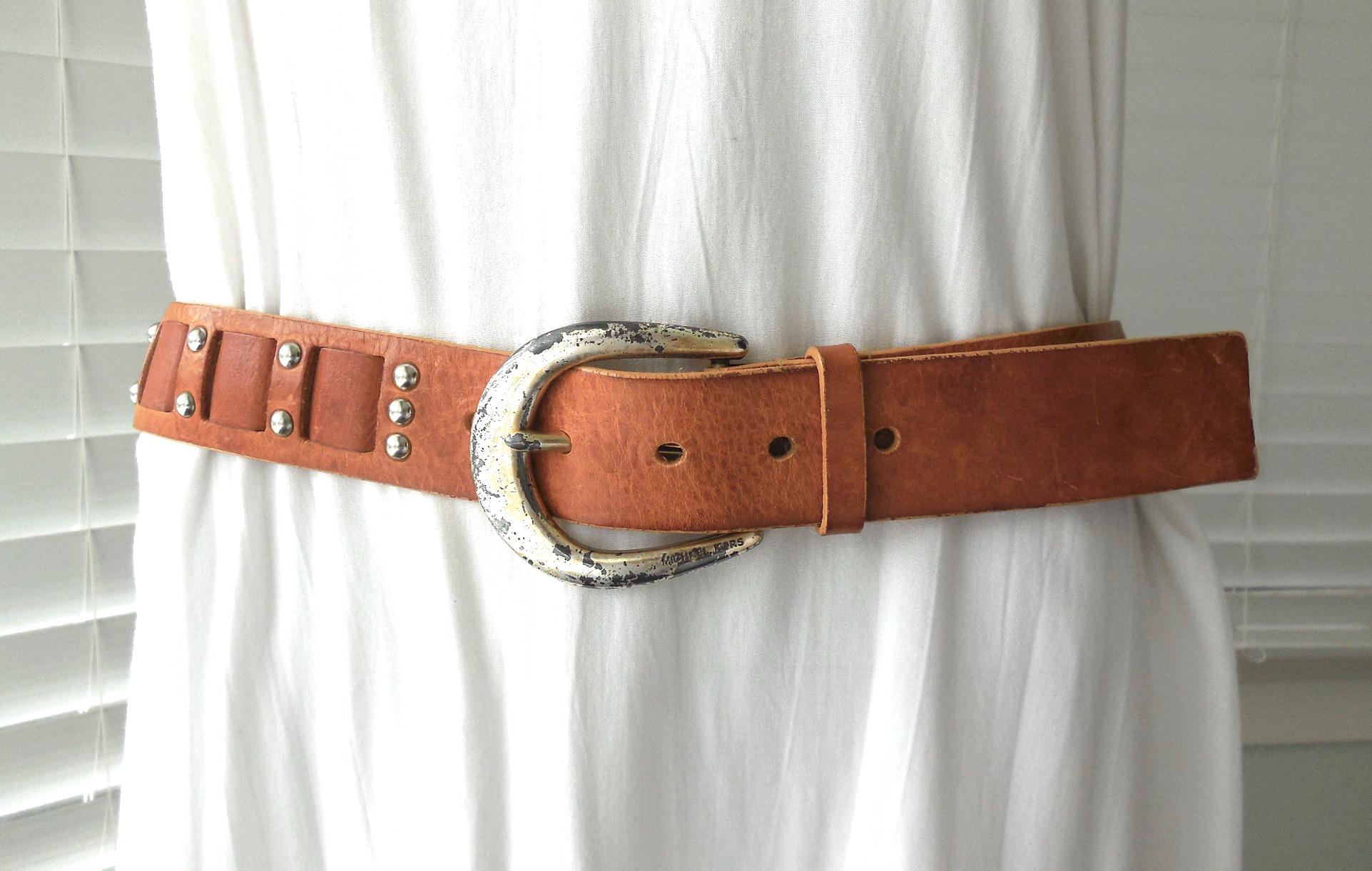 STUDDED Leather Belt MICHAEL KORS Tan Leather Belt Waist  display picture 1