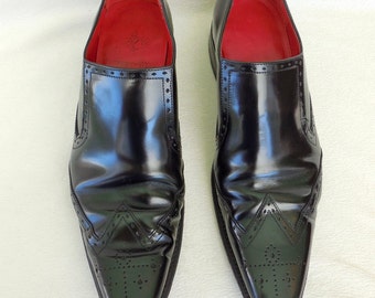 Zapatos JEFFERY WEST de cuero negro, estilo brogue con puntera de ala, estilo inglés, Beatnik Beatles, de diseñador italiano, talla 8, hechos en Italia.