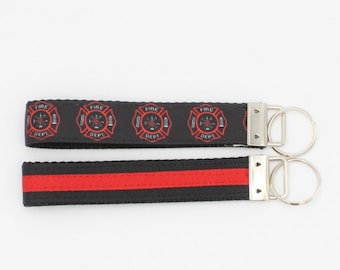 Firefighter Key Holder/Thin Red Line Key Fob/Thin Red Line Gifts/Firefighter Gifts/Fireman's Badge/Firefighter Badge/Key Wristlet/Key Holder