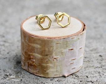 Open Hexagon Studs // Gold Silver Geometric Earrings // Minimal Earrings // Everyday Earrings // Honeycomb Earrings // Nickel Free Studs