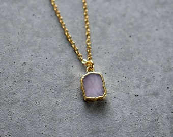 Pink Opal Gemstone Necklace / Mini Gemstone Gold Mystical Necklace / Dainty Boho Necklace / Layering Necklace / Minimal Necklace