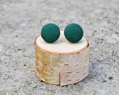 Fabric Button Earrings Evergreen Fall Earrings Forest Green Fabric Studs Covered Buttons Geometric Earrings Vintage