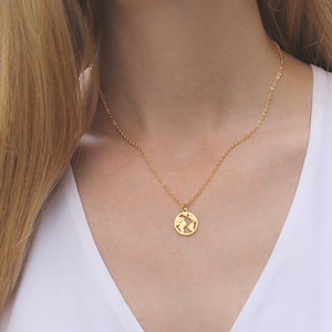 Gold World Map Necklace // Gold Travel Necklace // Globe Necklace // Layering Necklace // Earth Necklace // Gift for Traveller // Wanderlust image 1