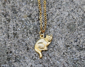 Collier doré à breloques chaton, pendentif chat en laiton, superposition de bijoux