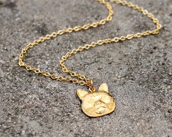 Brass Cat Necklace // Grumpy Cat Charm // Gold Cat Necklace // Layering Necklace // Crazy Cat Lady Gift // Girlfriend, Friend // Kitty Charm