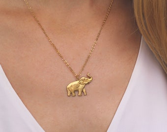 Gold Elephant Necklace // Lucky Animal Charm // Brass Elephant // Layering Necklace // Lucky Necklace // Girlfriend, Friend Gift // Travel