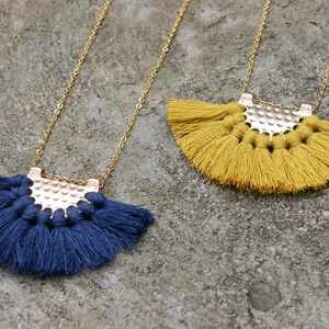 Navy blue tassel necklace clearance
