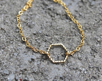 Gold Hexagon Necklace // Beveled Geometric Shapes Necklace // 16K Gold // Minimal Shapes Choker // Layering Necklace