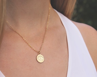 Evil Eye Disc Necklace // Third Eye Gold Disc Necklace // Dainty Minimal Layering Necklace // Lucky Necklace // Simple Everyday // Gift