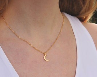 Little Gold Crescent Moon Necklace // Hammered Moon Necklace // Layering Necklace // Minimal Necklace // Boho Necklace // Half Moon